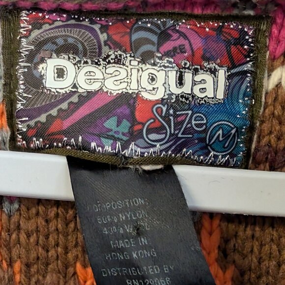 Desigual Women's Multicolor Patchwork Geometric Knit Zip-Up Cardigan Sweater - Picture 8 of 10